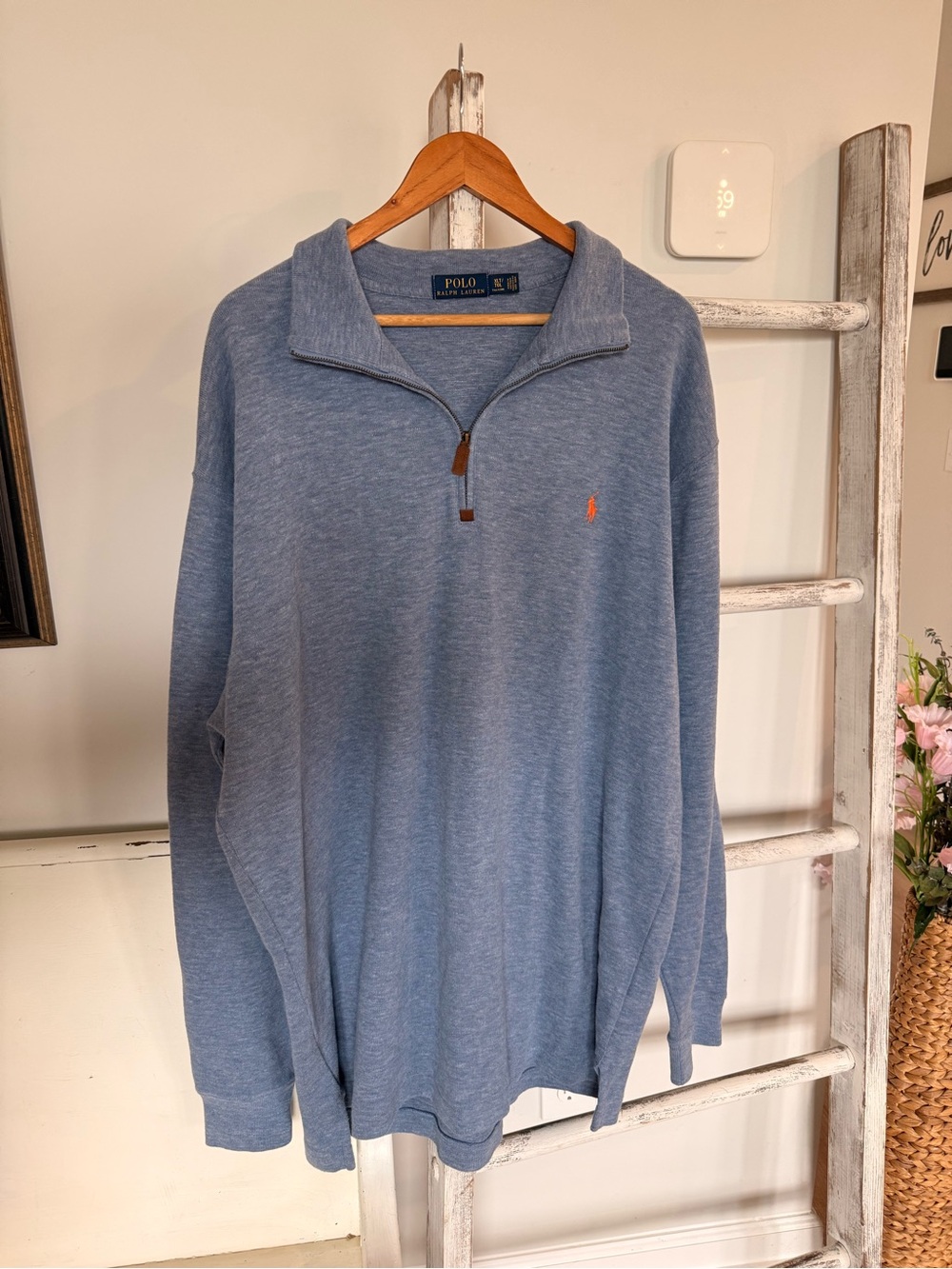 Polo Ralph Lauren Mens Light Blue Quarter Zip Sweater Size XLBT EUC 100% Cotton